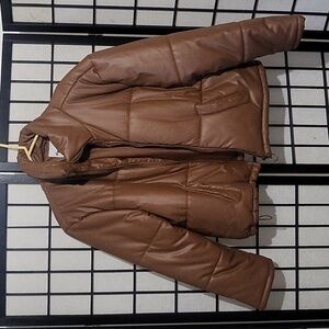 Brown leather oversized jacket